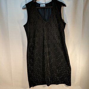 Vintage Cassino Black Textured Velour Dress Sleeveless V-Neck Women L Large